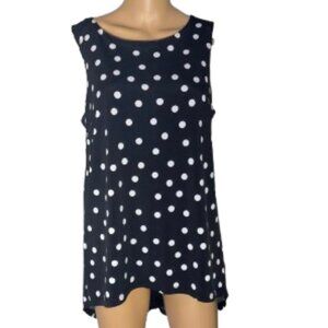 Frank Lyman Design Lined Sleeveless Hi Low Black White Polka Dot Top Size 10